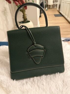 Loewe Structured Top-Handle Leather Satchel in Dark Green